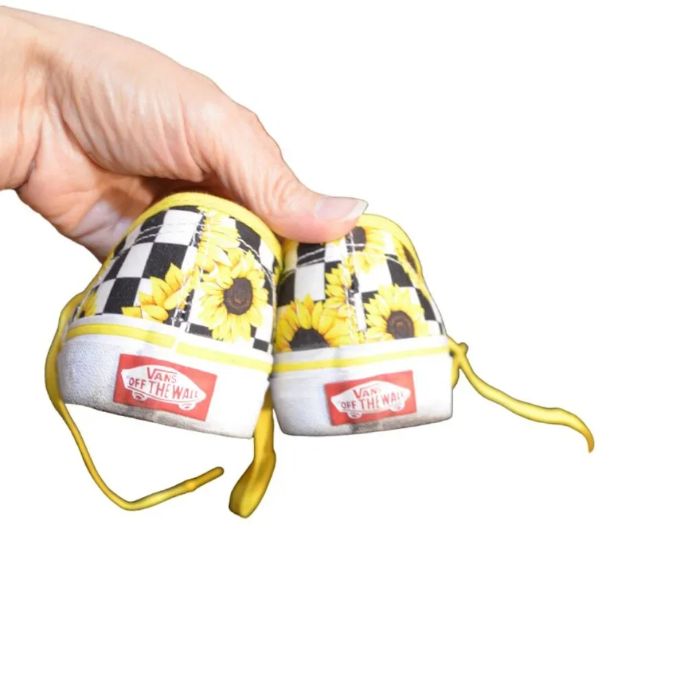 VANS (R) VANS OFF the WALL Customs White-Yellow Sunflower Chess Keds US Youth 3